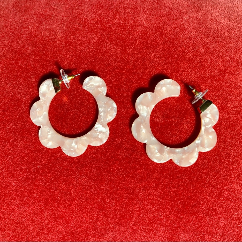 Acrylic Pink Flower Hoop Earrings - Picture 2 of 3